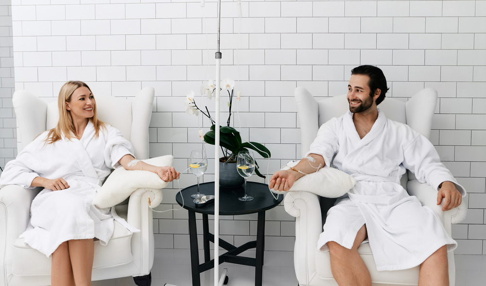 a man and woman in IV therapy